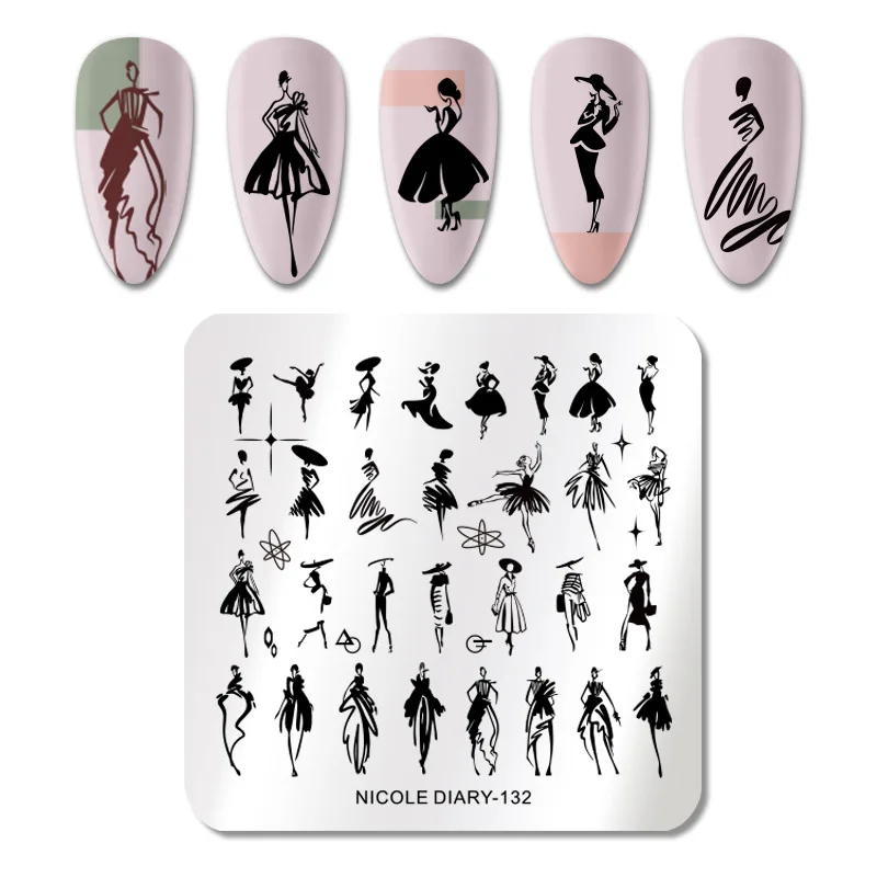 Квадратные пластины для стемпинга NICOLE DIARY молодых девушек трафареты с цветами