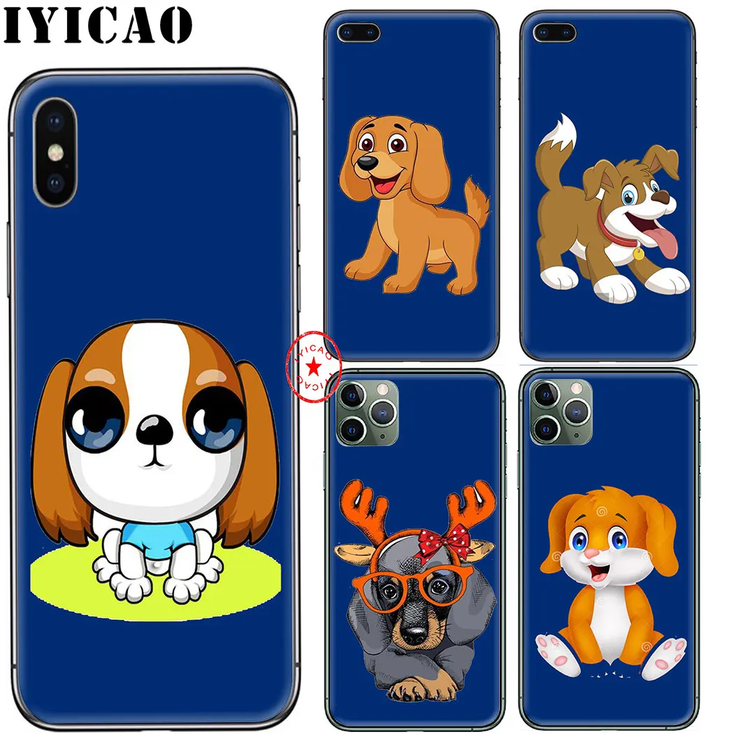 Мягкий темно-синий чехол IYICAO с рисунком собаки из мультфильма для iphone 11 Pro Xr Xs Max 6 6s