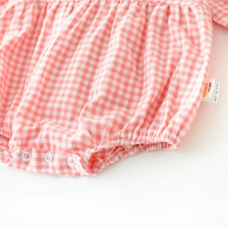 

Newborn Baby Girl Clothes Plaid Peter Pan Collar Long Flared Sleeve Baby Bodysuit Lovely Princess Romper Baby Fall Clothes 0-18M