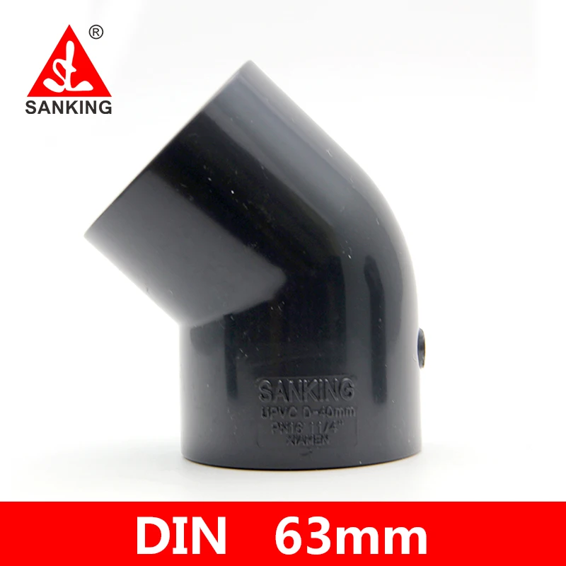 

Sanking 63mm PVC 45 Degree Elbow UPVC Plastic Water Supply Joint Pipe Fitting Pipe Connectors Garden PVC Water Pipe Joint