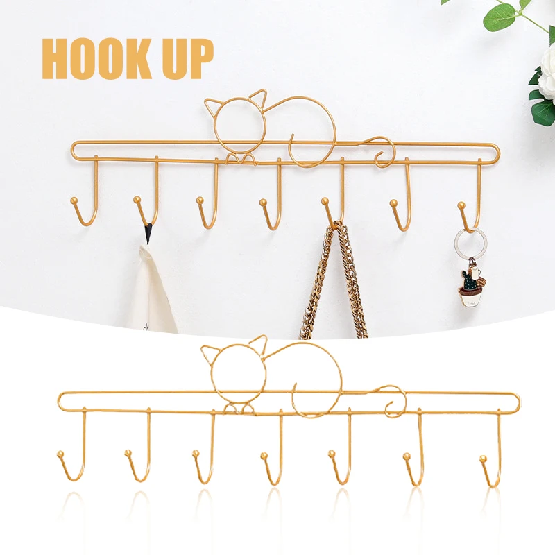 

Кота настенный металлический крюк для хранения ключей Полотенца держатель с 7 или 5 Крючки простой многофункциональный украшение кухонной ...