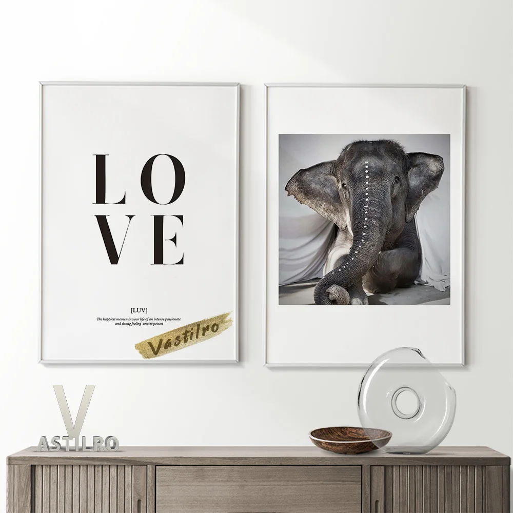 

Love Text Introduce Poster Positive Energy Quotations Art Prints Lovely Elephant Photography Wall Picture Minimalist Home Decor