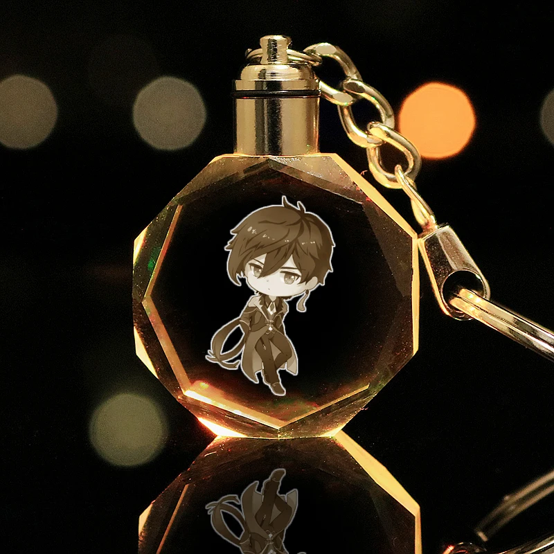 

Game Genshin Impact Zhongli Hutao Keychain Game Character Venti Tartaglia Ganyu Klee Keqing Automatic lighting Key Chain Pendant