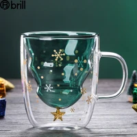 christmas mug cup 300ml heat resistant glass cup double layered travel mug taza personalizada caneca christmas gifts 2021