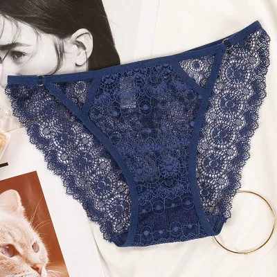 Dark Blue Высокое качество кружевное женское нижнее белье хлопок промежность трусы полые сексуальные кружевные трусики горячая Распродажа - Цвет: Dark Blue