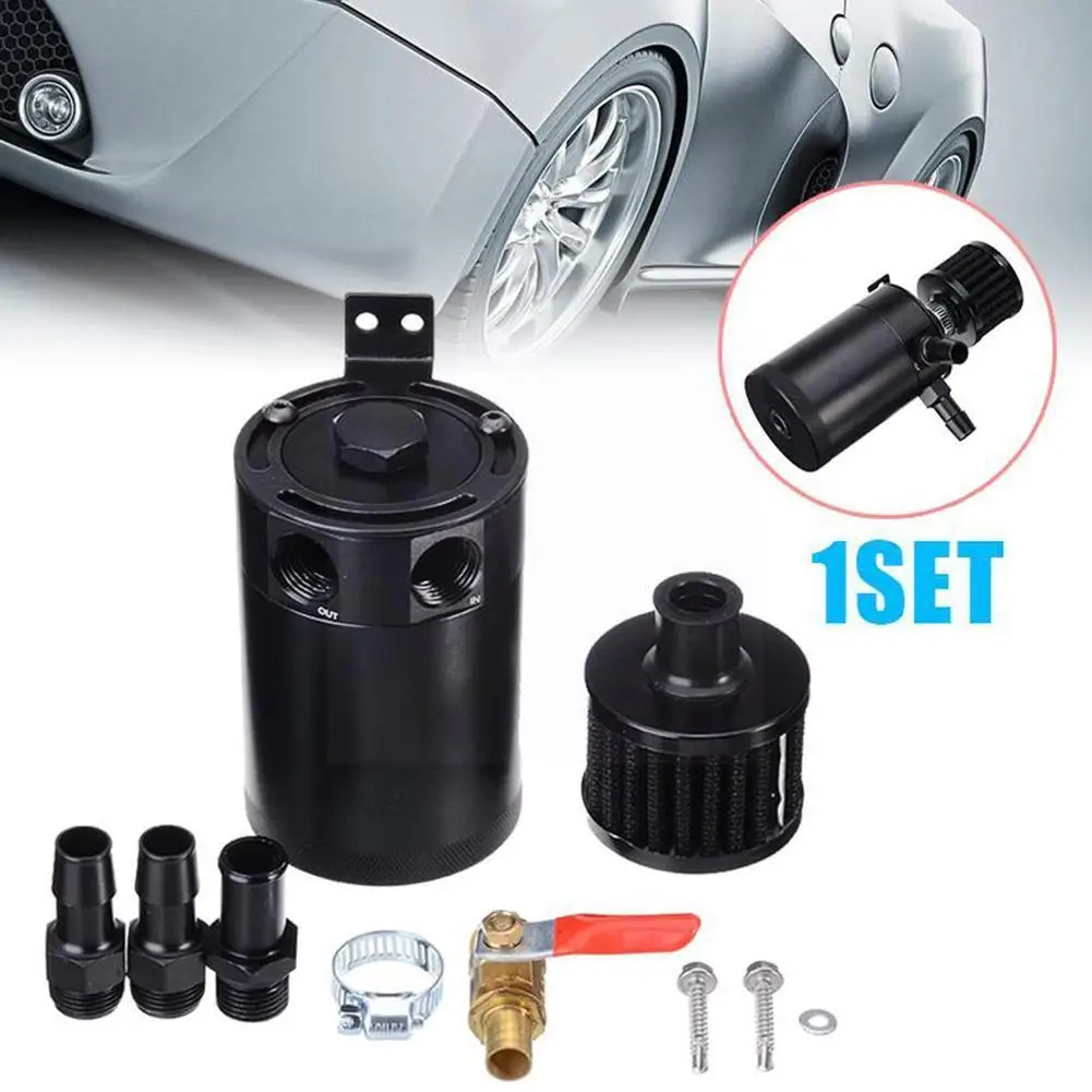 

Car Aluminum Reservoir Oil Catch Can Tank 2-Port Baffled Valve Breather with OCC041 Reservoir Cylinder OCC039-G Drain Kit F I9L4