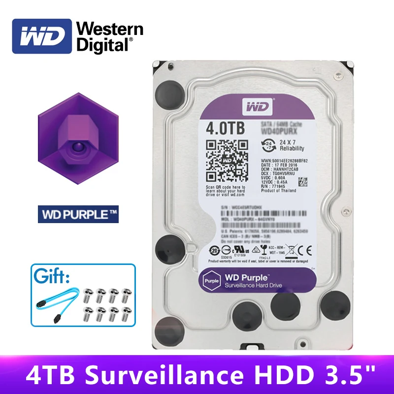 Оригинальный WD фиолетовый 4 ТБ жесткий диск наблюдения 3 5 дюйма 5400 об/мин SATA 6
