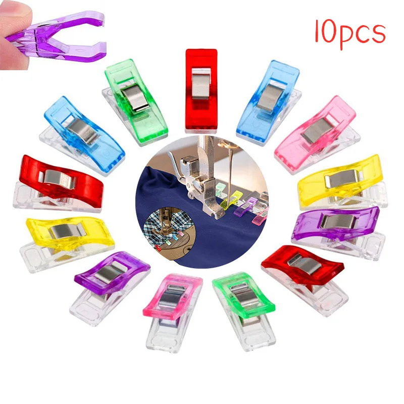

High Quality 10pcs 27x10x15mm Multi Color Plastic Clips For Patchwork Sewing DIY Crafts Quilt Quilting Clip Knitting Accessorie
