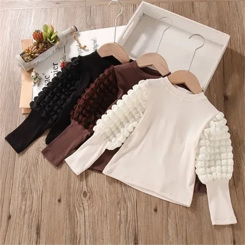 

Girls bottomed t-shirt girls wear fashionable foreign style T-shirt girls long sleeve top P5667