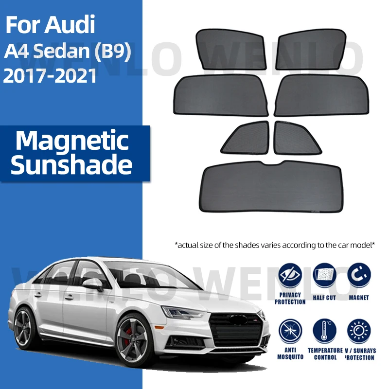 

For Audi A4 B9 Sedan 2017-2021 Magnetic Mesh Cover Windshield Curtain Window Sunshade Glass Sun Visor With Clip Shade Sunshield