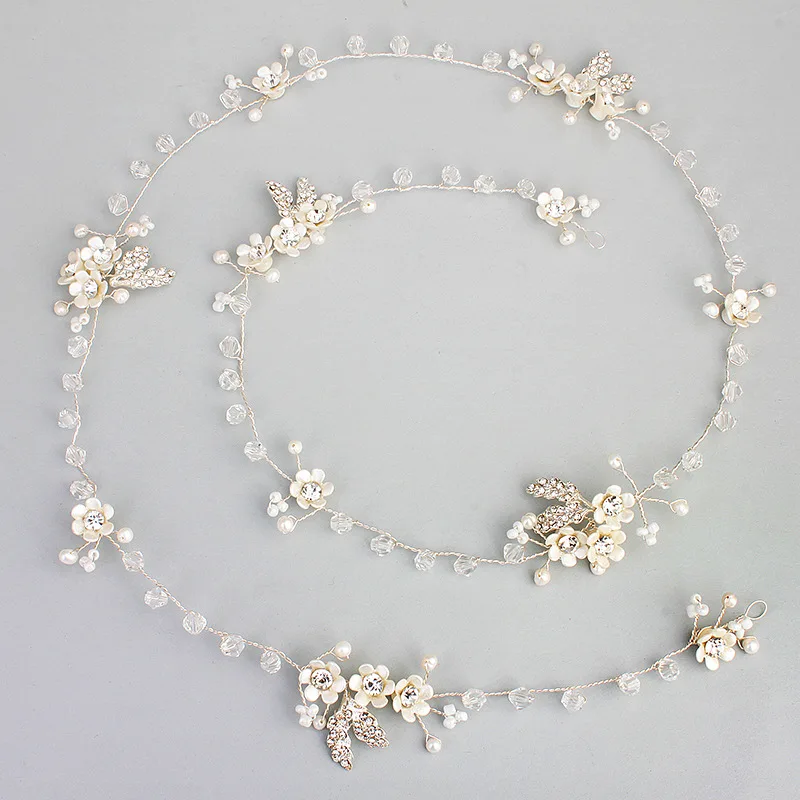 SLBRIDAL, проводные стразы, Кристалл, Пресноводный Жемчуг, цветок, свадебная тиара, повязка на голову, свадебные волосы, лоза, подружки невесты, аксессуары для волос