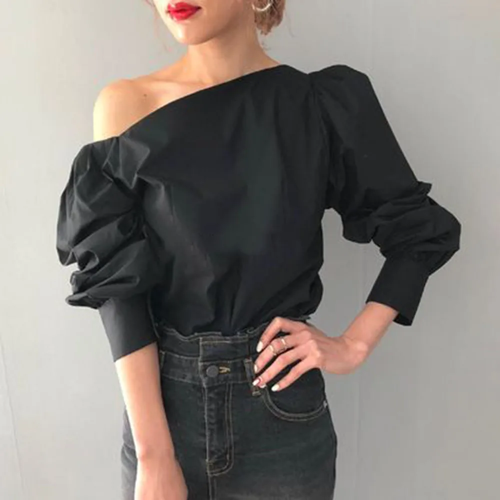 

Женская блузка на одно плечо, с длинным рукавом, весна 2021