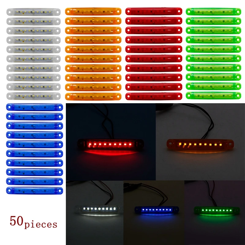 9LED 50pcs Янтарный автомобилей Внешнее освещение светодиодный 12 V-24 v 9/6 светодиодный авто шины Грузовик Боковые Габаритные светодиодный индикатор низкая СВЕТОДИОДНЫЙ трейлер светильник задняя сторона лампы - Цвет: 9LED 50pcs
