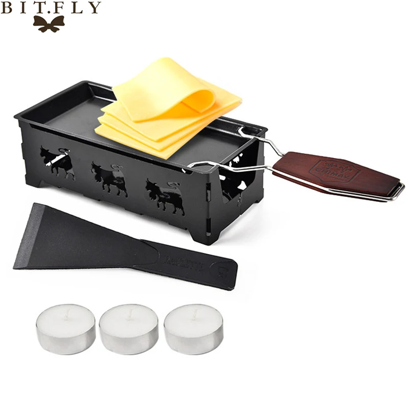 Mini Tea Light Cheese Raclette Set With Spatula &amp 3 Tealights-Foldable-Non-Stick-Fondue Kitchen Accessories Cooking Tools | Дом и сад