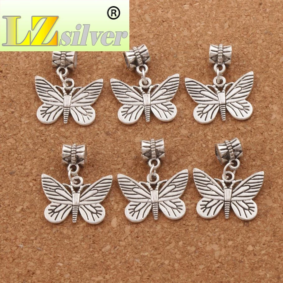 Chiricahua White Neophasia Butterfly Big Hole Beads 22.5x27mm 50pcs Zinc Alloy Dangle Fit European Charm Bracelets B1127