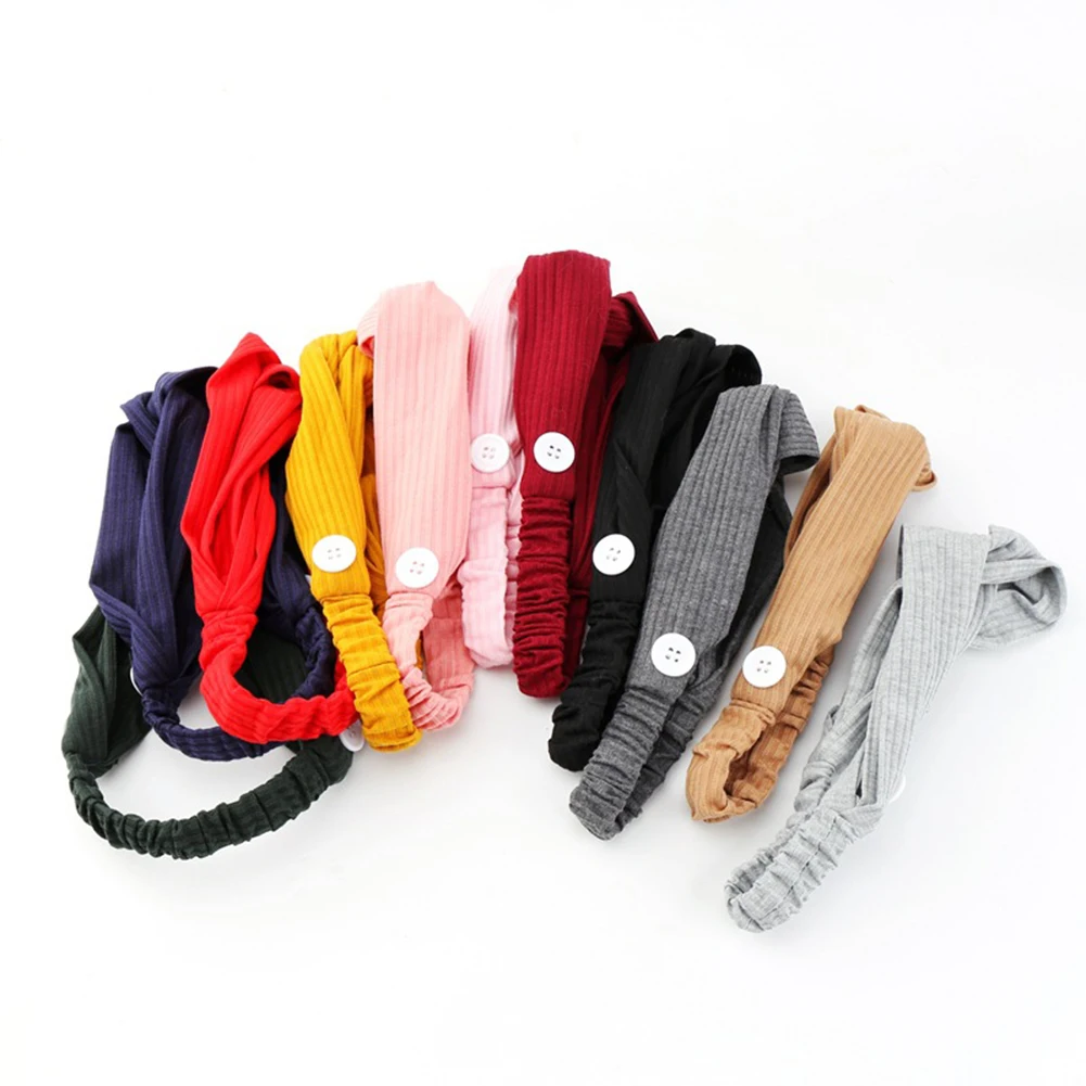 

6Pcs Ears Protect Button Headband Sweatband Elastic Yoga Nurse Doctor Hair Band Security Headdress Headwear hair Styling Decor