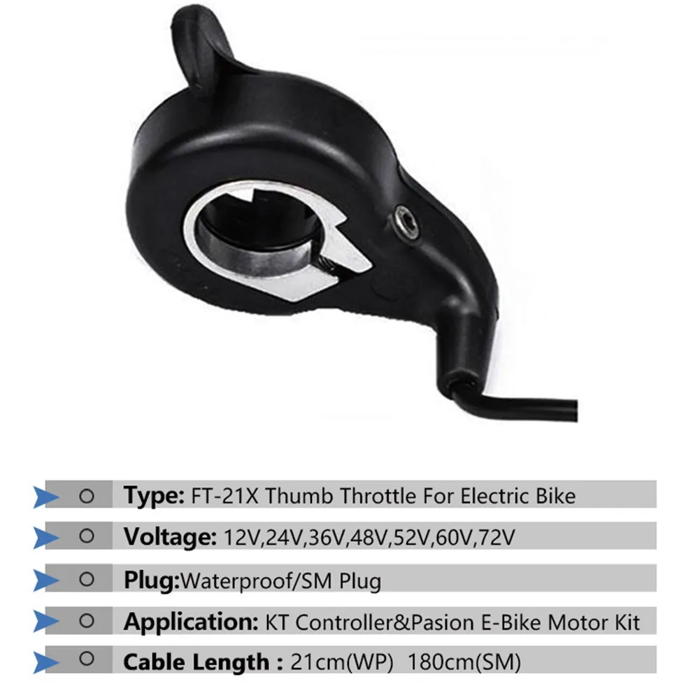 

12V-72V E-Bike Wuxing FT-21X Thumb Throttle Electric Bicycle Right Finger Throttle Pedelec For KT Controller & E-Bike Motor Kit