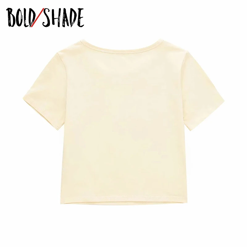 

Bold Shade Preppy Style Women Cartoon Print Short Sleeve Crop Slim T-shirts Vintage Fashion Indie Clothes Summer Tshirt 2021 New