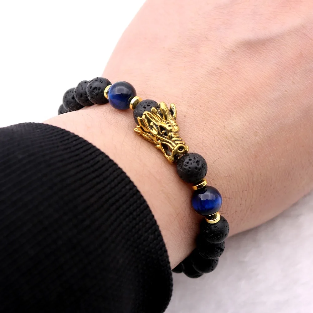 Винтажный Золотой Кобра Змеиный браслет из лавового камня браслеты с бусинами и