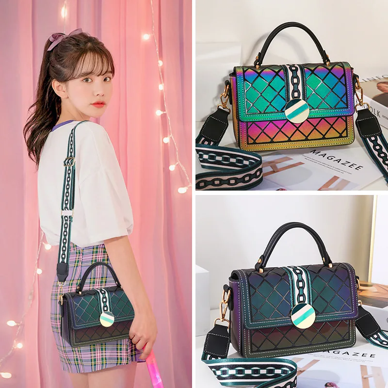 

2020 summer new small square bag lady bag trend fashion one shoulder messenger bag rhombus luminous female bag