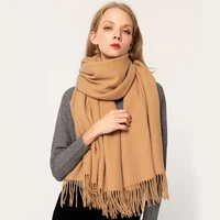 100 wool scarf for women solid shawls wraps pashmina for ladies long warm scarf tassel cashmere scarves winter foulard femme