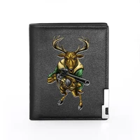 new fashion funny elk hunter theme printing wallet leather purse for men credit card holder short male slim coin money bags