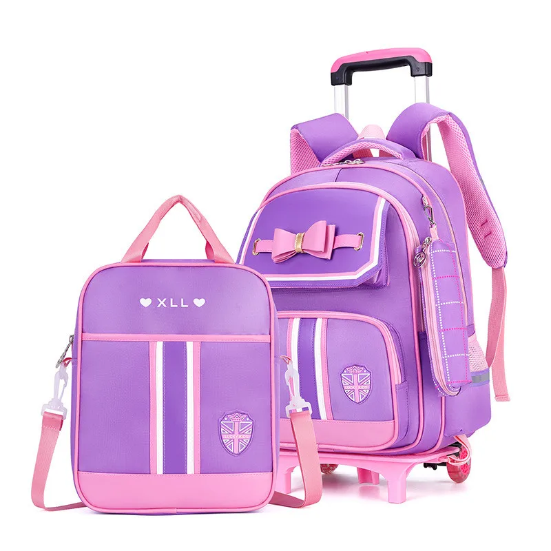 2 wheels Removable Children School Bags for Girls School Backpack With Wheel Trolley Backpack Kids Luggage Bag Travel Backpack