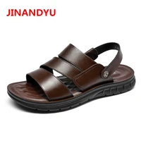 fashion men sandals outdoor solid color real leather men summer shoes casual comfortable sandals soft beach slippers footwear