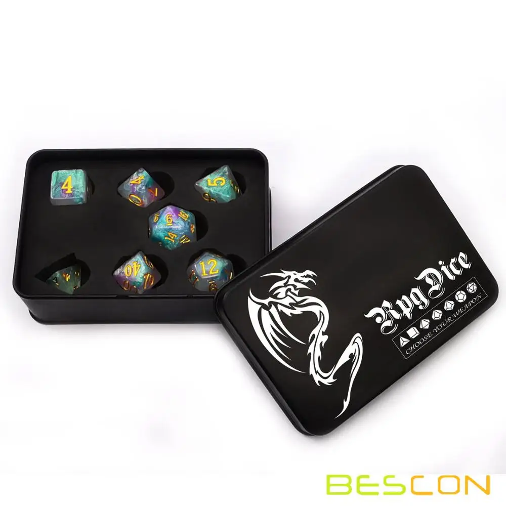 Bescon магические каменные кости набор серии, 7 шт. многогранные РПГ кости набор Фея дух, RoseQuartz, Золотая Руда, глаза Дракона - Цвет: Fairy Spirit Tinbox