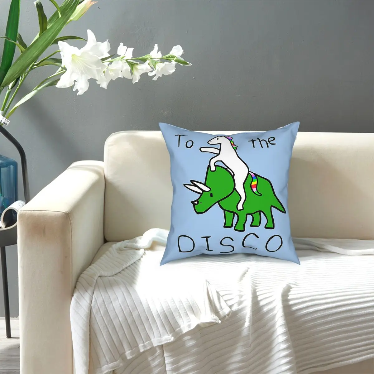 

To The Disco (Unicorn Riding Triceratops) Throw Pillow Cover Polyester Cushions for Sofa Awesome Pillowcover Home Decor