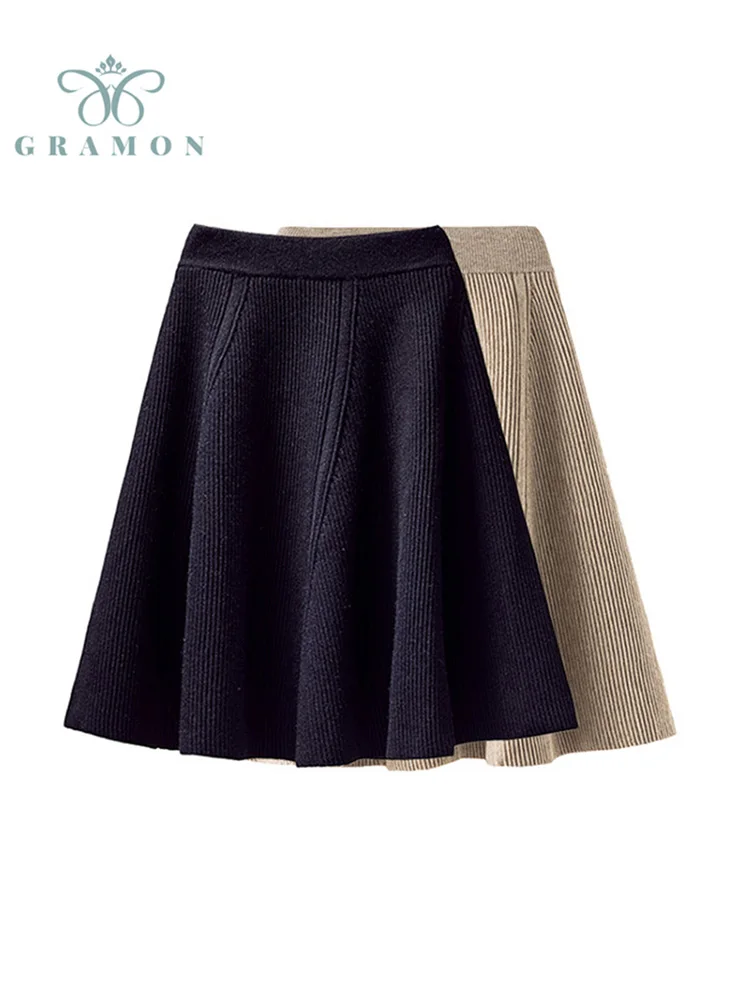 

Lady Mini Skirts High Waist Knitt Short Jupes Korean Vintage Style All-Match Women Clothes Plus Size Elegant A Line Skirt Femme