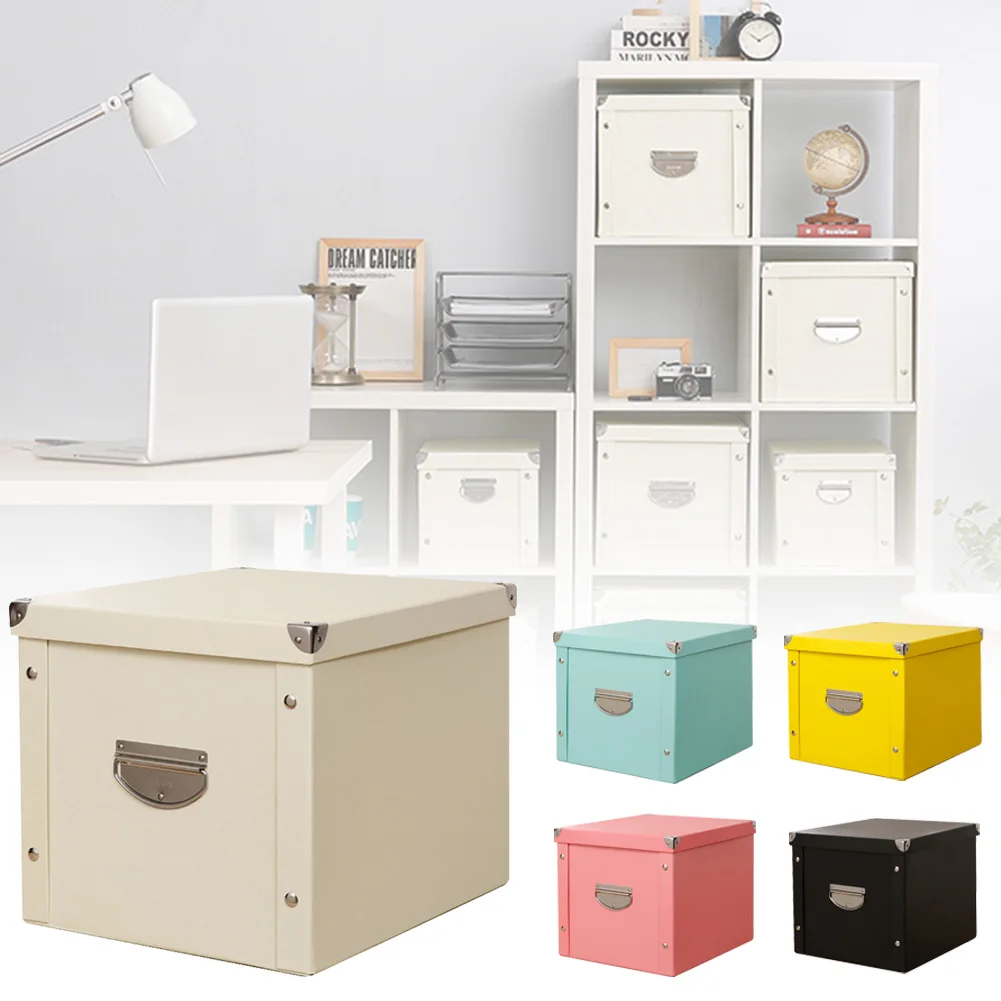 

Collapsible Storage Box Coated Paper Waterproof Clothes Storage Cubes with Lid Handle Multi Function Organizer for Home Office