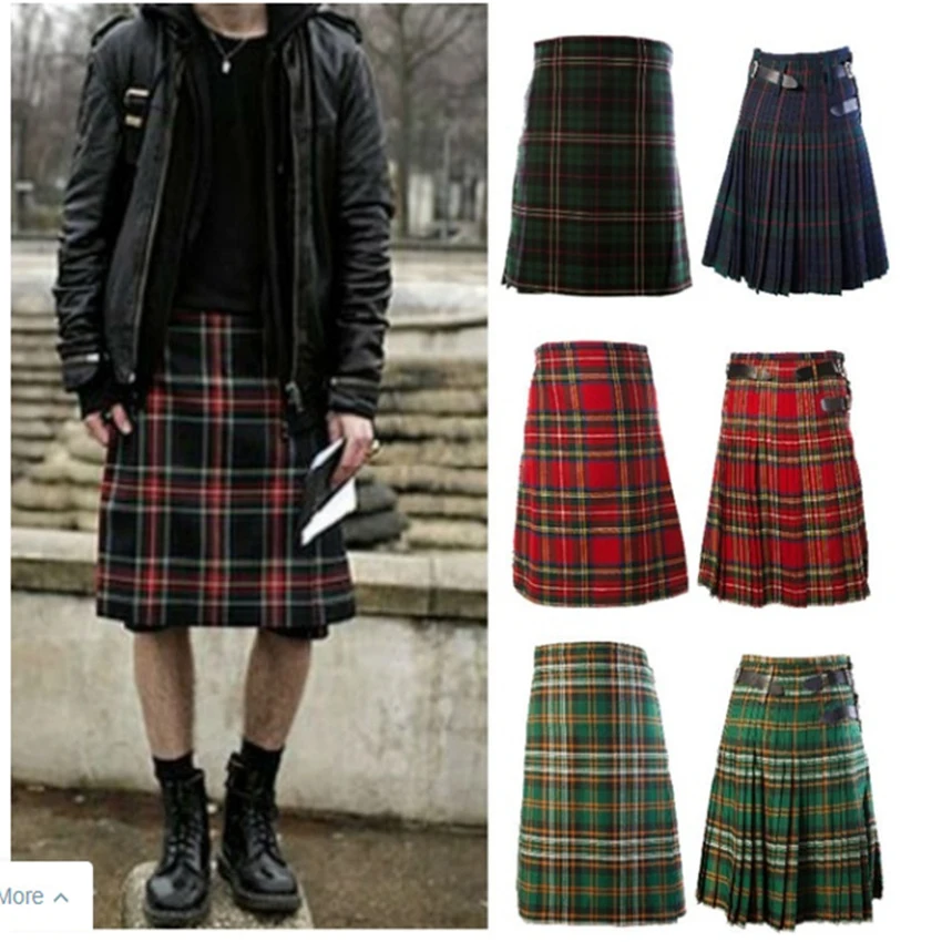 

Мужская клетчатая плиссированная юбка в шотландскую клетку Kilt, традиционная одежда, костюмы для косплея на Хэллоуин, до колена, средневеков...