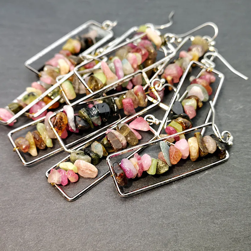 Женские богемные серьги-подвески длинные красные серьги с разноцветным камнем