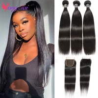 yuyongtai indian bone straight bundles with 4x4 lace closure 100 human hair double weft weave bundles non remy hair extensions