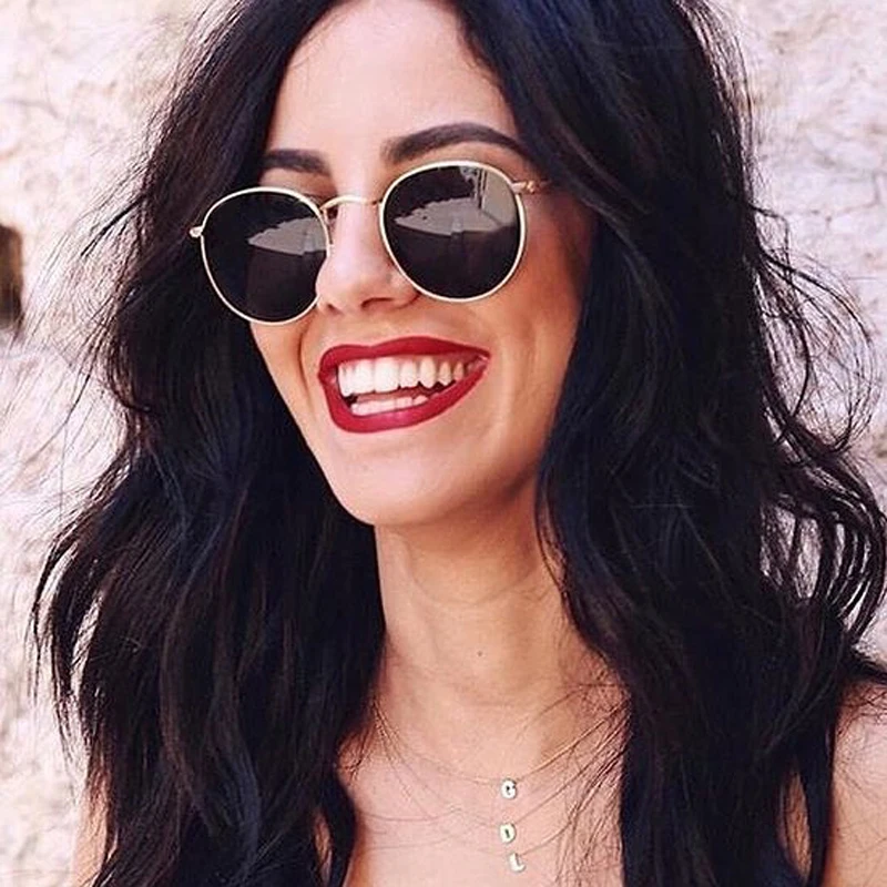 

Солнцезащитные очки в круглой оправе женские, классические брендовые дизайнерские зеркальные солнечные очки в металлической оправе, в стиле ретро