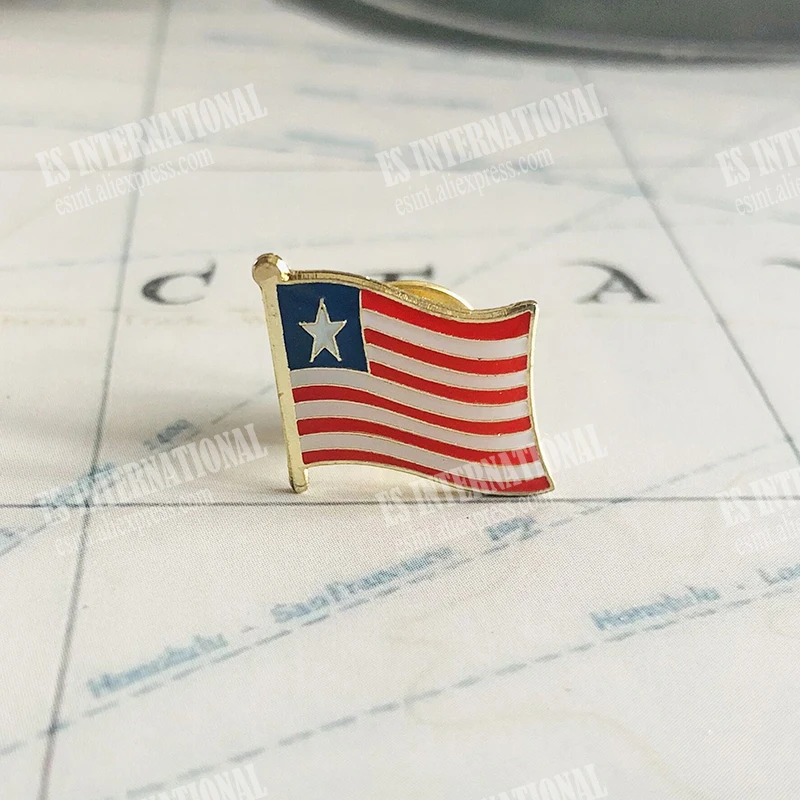 

Liberia National Flag Lapel Pins Crystal Epoxy Metal Enamel Badge Paint Brooch Souvenir Suit personality Commemorative