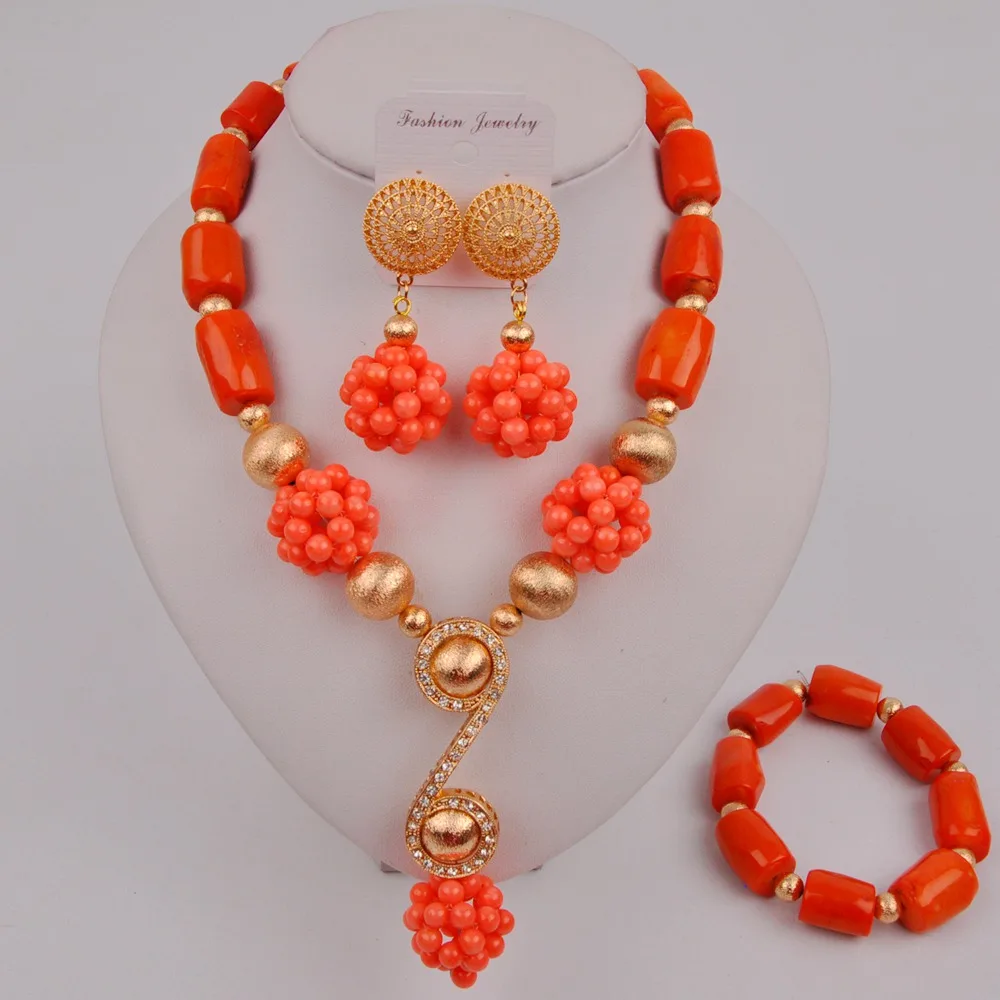 Последний оранжевый барабан и розовый шар коралловое ожерелье ювелирный набор