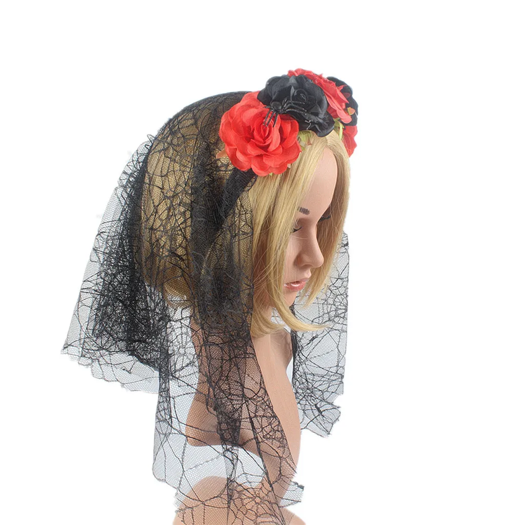 New Design Fashion Adjustable Headband Spider Mesh Halloween Headdress Rose Flower Prom Accessories |