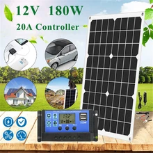 180W Solar Panel Kit 1/2 USB Port with 20A LCD Display Solar Charger Controller 12V Outdoor Protable Moblie Phone Charger