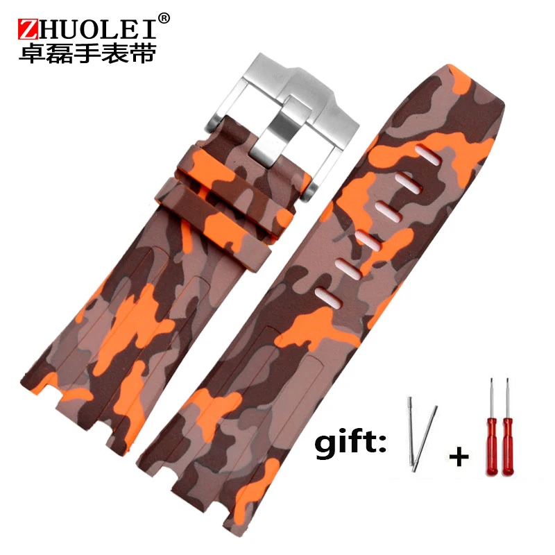 Camo orange Высоко Качественный силиконовый браслет для AP ремешки для часов мужские водонепроницаемые браслет 28 мм с пряжкой из нержавеющей стали - Цвет ремешка: Camo orange