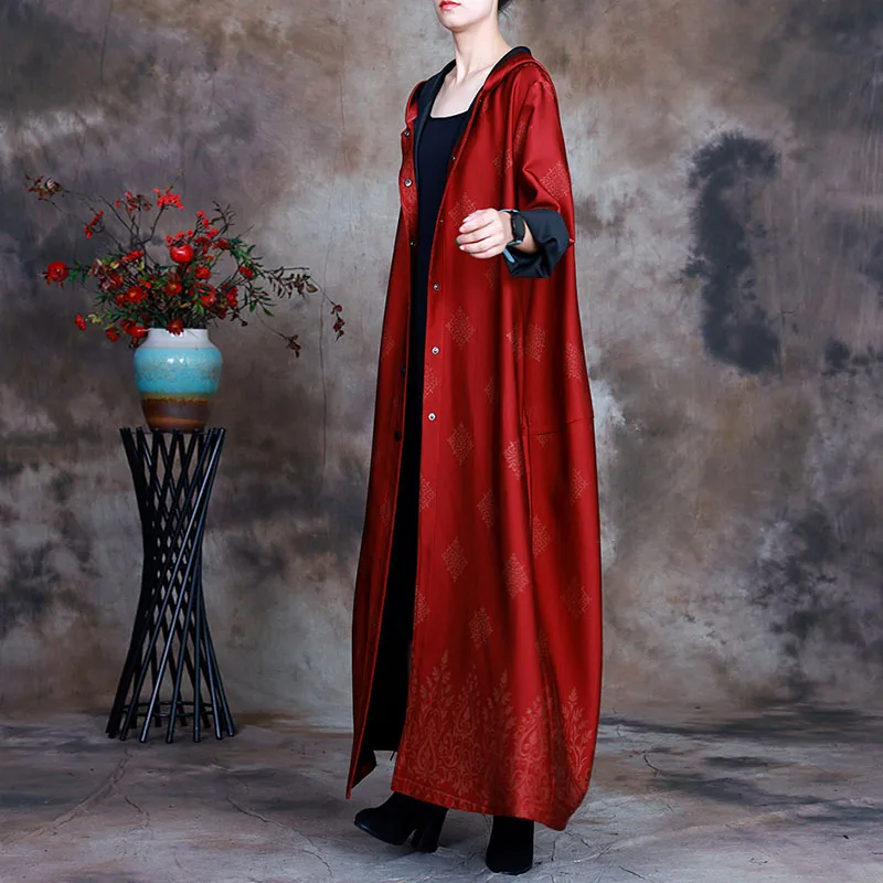 Женский Тренч с капюшоном Johnature винтажный из ацетата асимметричным рукавом