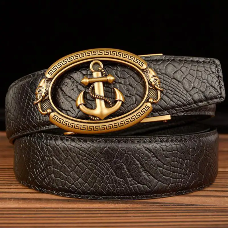 

Luxury Designer Anchor Automatic Buckle Belt For Men Top Layer Cowhide Casual Genuine Leather Brand Crocodile Pattern Belt Riem