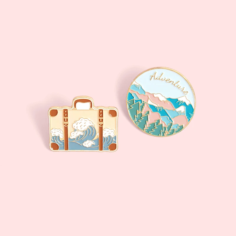 

Adulove mountains and rivers pine oil painting enamel pin The waves are blossoming travel luggage pin badge students small fresh