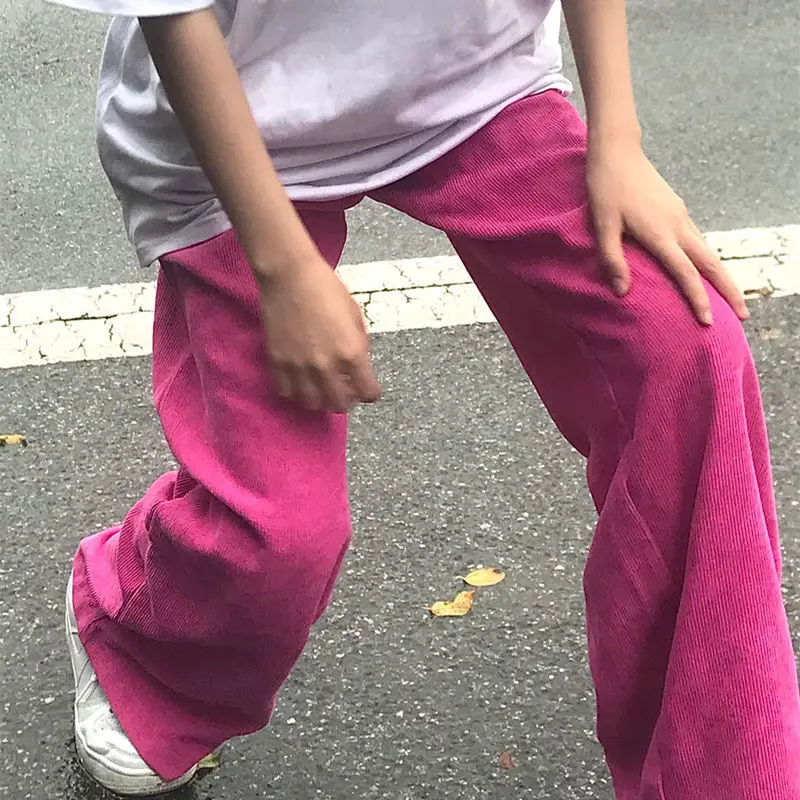 

Женские вельветовые брюки, женские серые брюки с высокой талией в Корейском стиле, модные брюки с широкими штанинами, белые брюки-Палаццо дл...