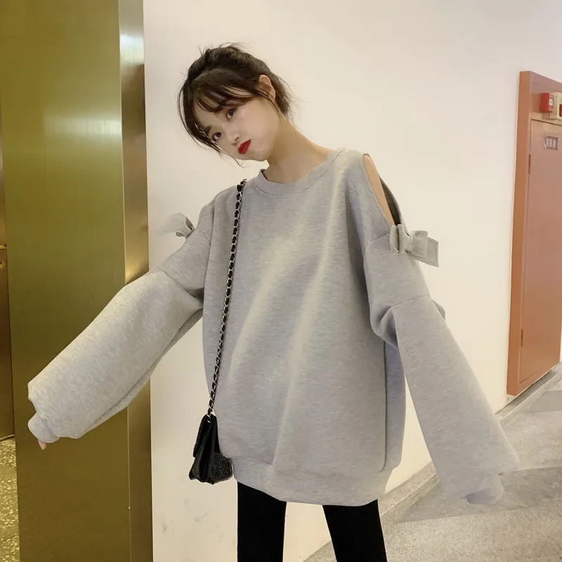 2019 Осенняя модная уличная одежда WHITNEY WANG свитшот с открытыми плечами и бантом