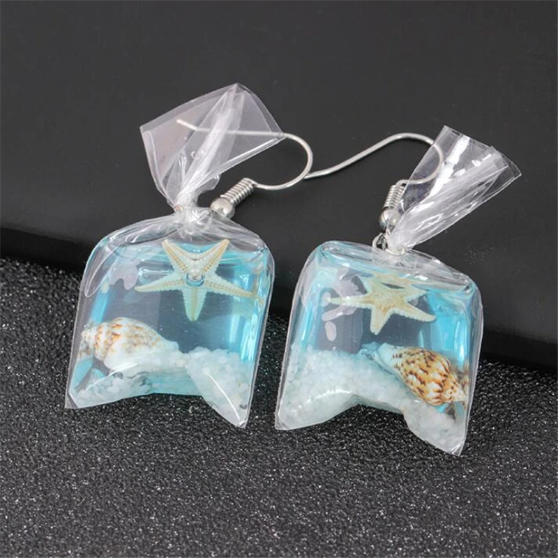 1 пара милые серьги подвески из смолы в форме ракушки морской звезды мешка для