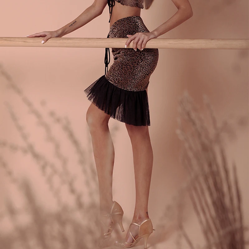 Latin Dance Skirt Lady Sexy Leopard Print Fringed Skirts Women Practice Clothes Tango Salsa Cha Rumba Samba Wear DNV13534 | Тематическая