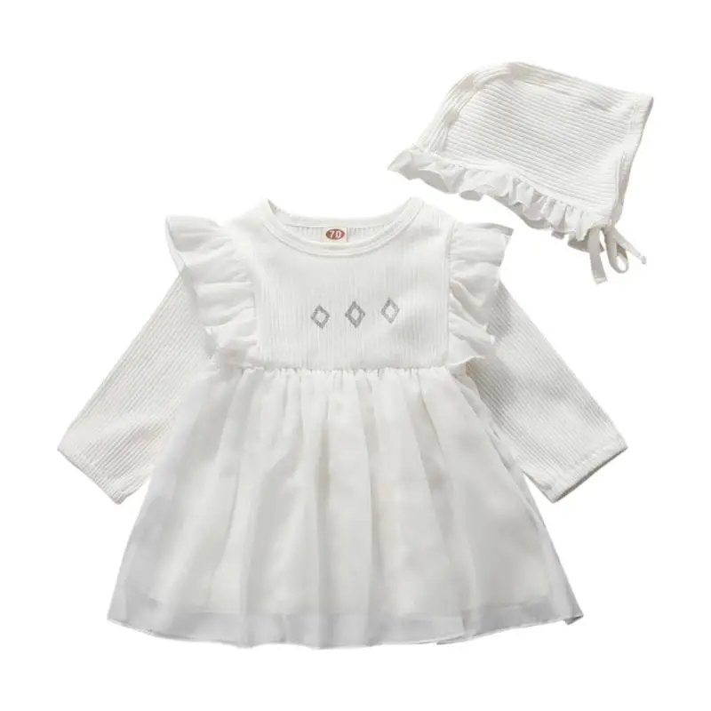 Корейский хлопковый комплект детской одежды однотонное платье с длинным рукавом