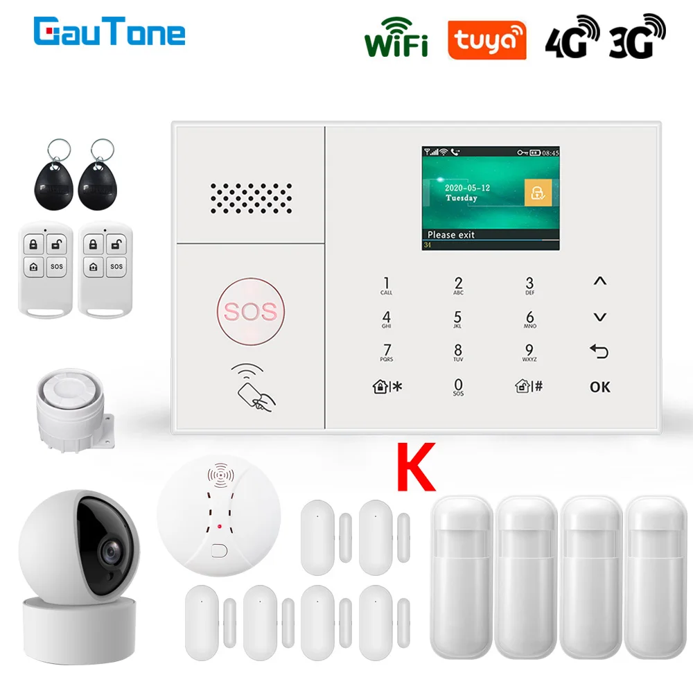 GauTone 3G 4G Wireless Alarm System WiFi Home Security System With IP Camera Smoke Detector Support Alexa Tuya Smart Life